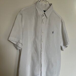 Ralph Lauren Purple Label Mens White Linen Short Sleeve Button Down Shirt iSZ L